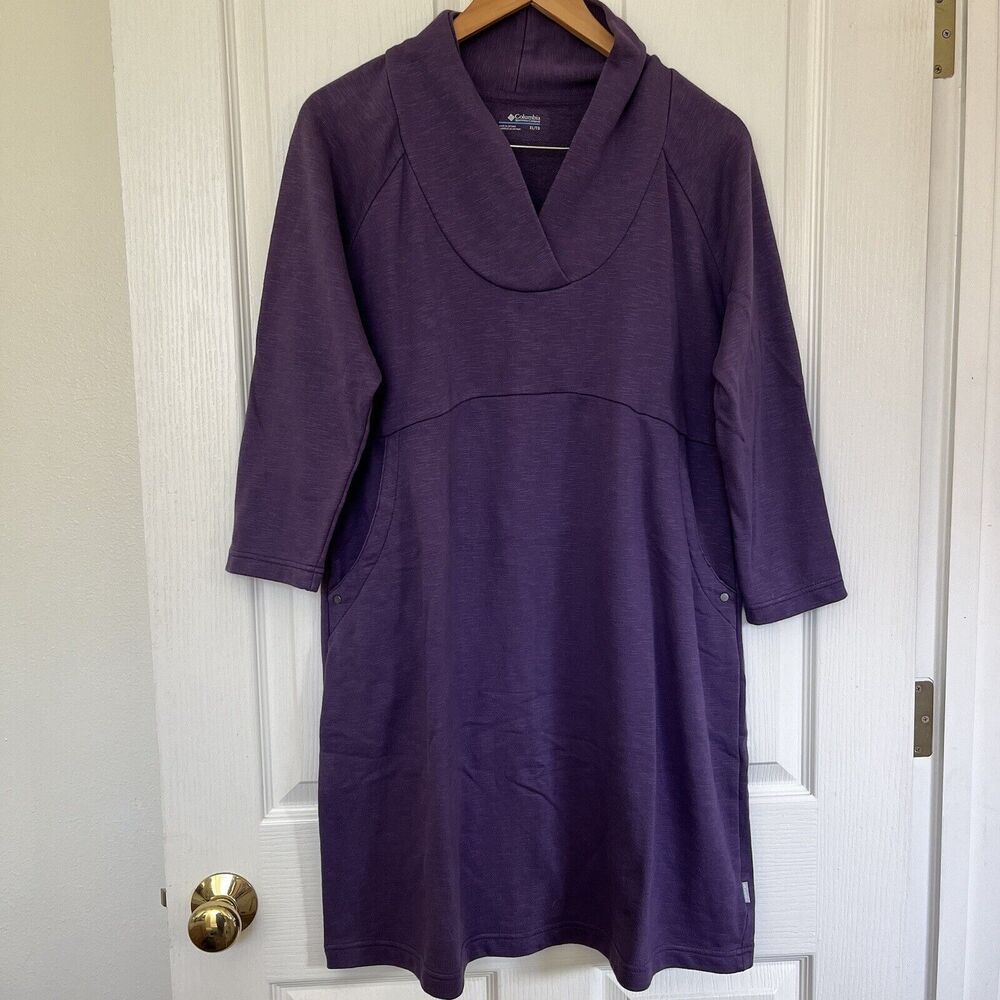 Columbia Wear Everywhere XL Dress Cowl Neck Raglan 3/4 Sleeve Purple‎ Pockets